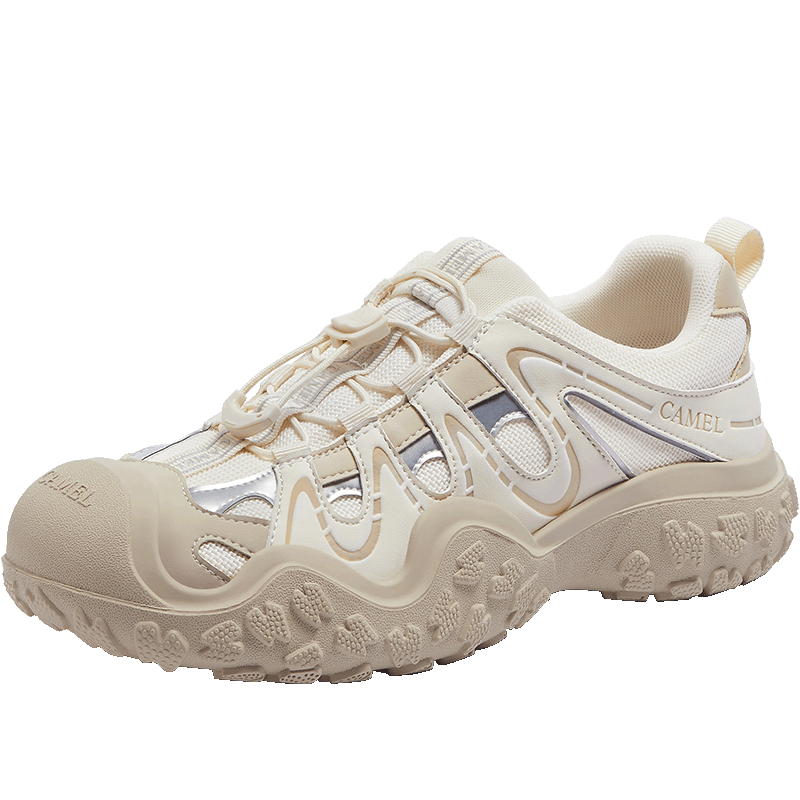 CAMEL Aurora Ugly Cute Women's Outdoor Hiking Shoes Colorblock Thick Sole Casual Shoes L26S202026 Beige/Silver/Apricot Size 38