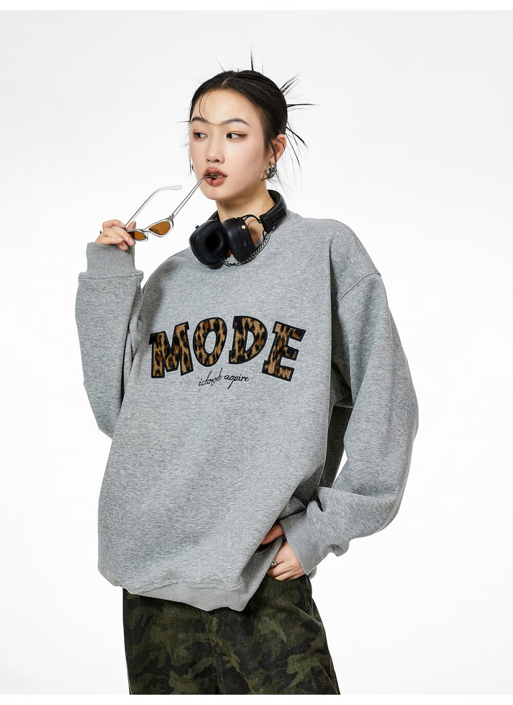 ICH MODE American Style Gray Crewneck Sweatshirt Women 2026 Spring New Loose Casual Jacket Top Light Gray S 10