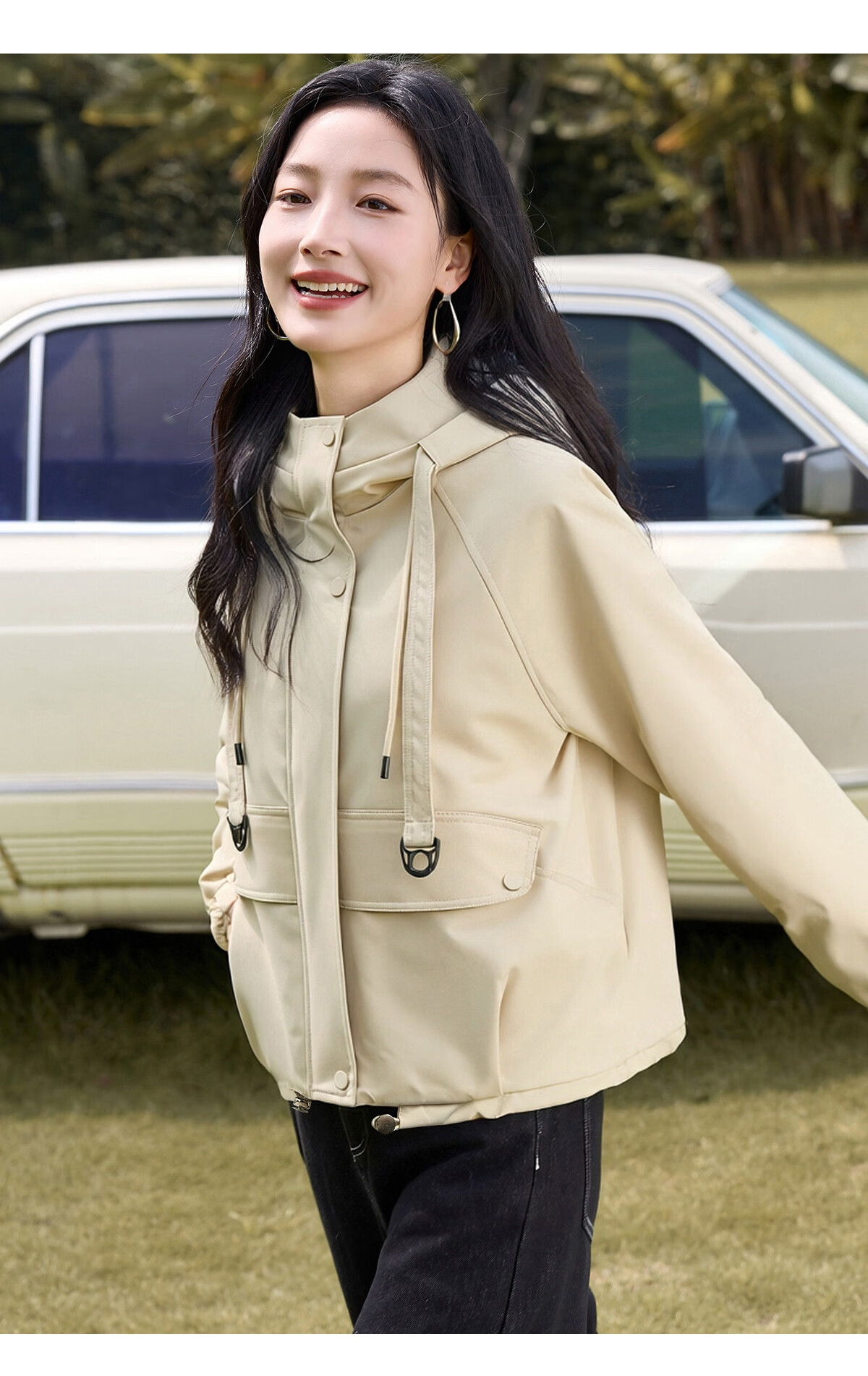 Chushen Spring and Autumn Short Jacket for Women with Hood, Exquisite Pocket Design, Versatile Loose Casual Top Coat S143U2011 30