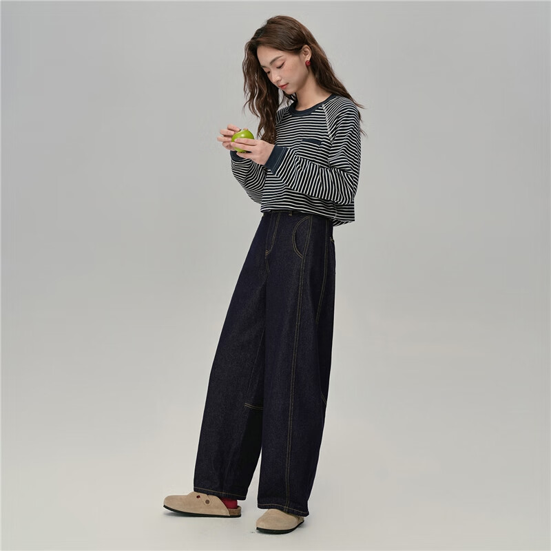 Giordano Designer Original Color Women's Denim Jeans Autumn Winter Contrast Stitch High Waist Carrot Pants 18415816