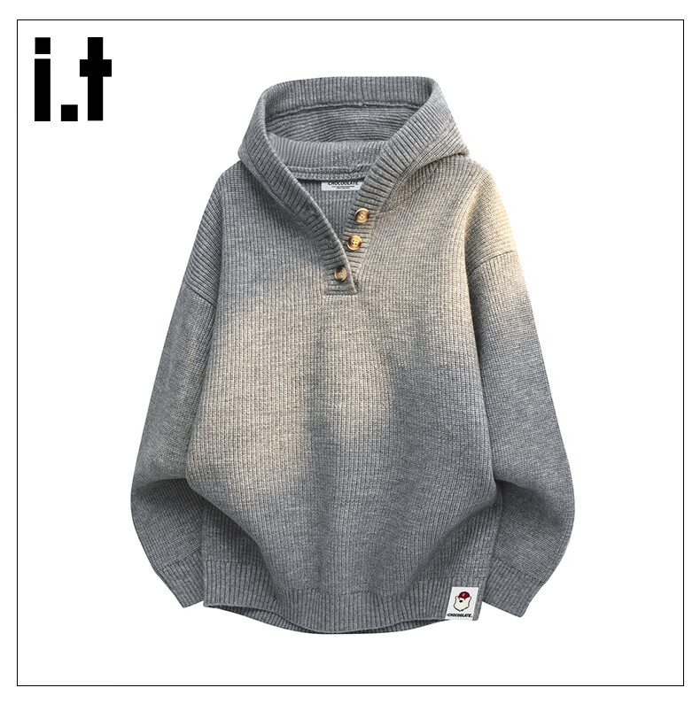 :CHOCOOLATE IT American Style Hooded Sweater Men Spring Autumn New Loose Trendy Warm Knitted Jacket Fine Spun Gray XL 10
