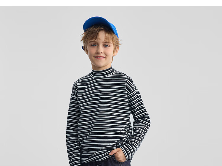 DISNEY Children's Clothing, Boys And Girls Half-Turtleneck Striped Long-Sleeve Top Undershirt, Spring 2025 DB442DE04 Black 120 27