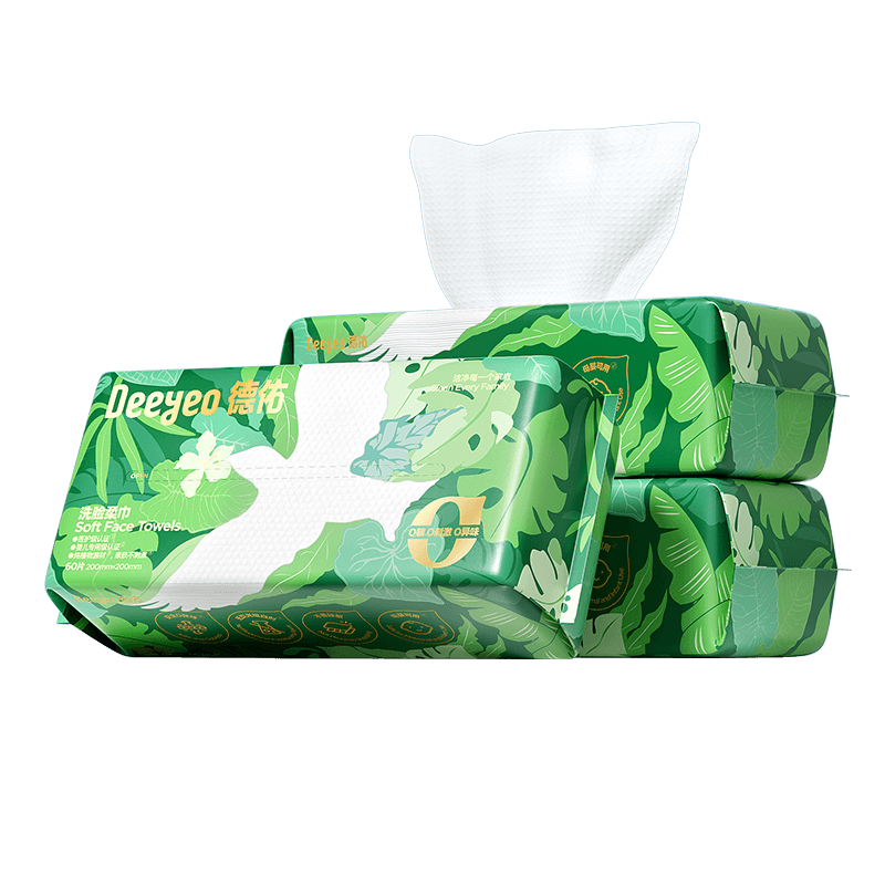 Deyou Facial Wipes 60 Sheets x 3 Packs, Large Thick Dual-Use Soft Cotton Disposable Cleansing Towels