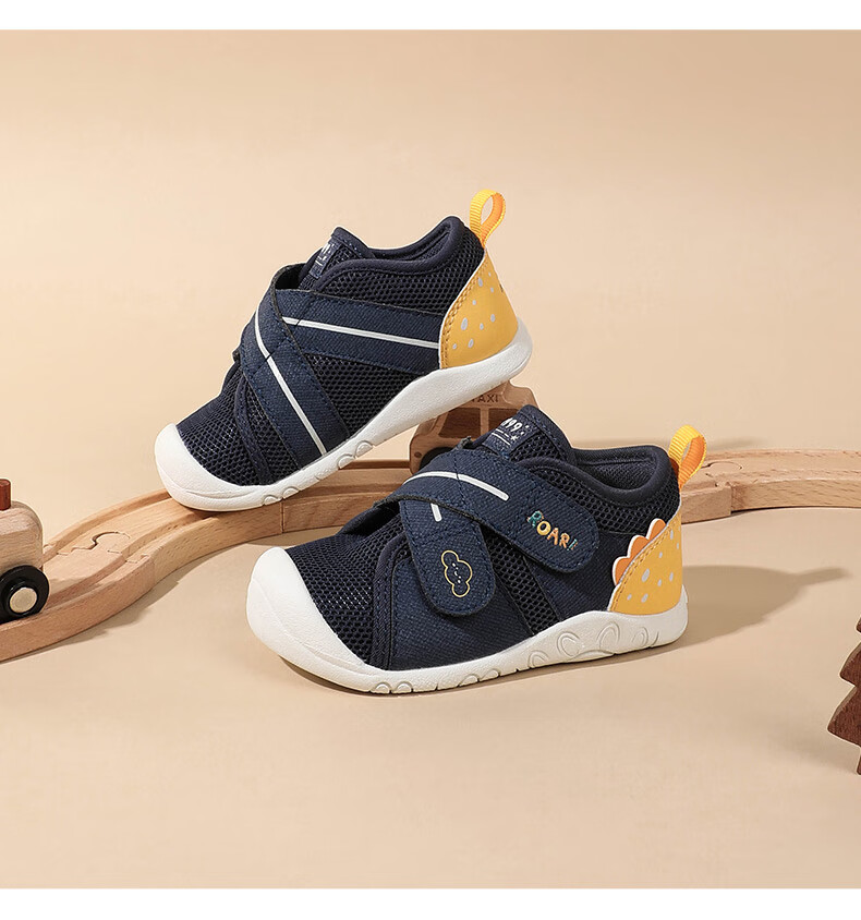 DR·KONG Toddler Early Walking Shoes Spring Boys Soft Sole Comfortable Kids Shoes 2B13A1005CM Navy/Yellow Size 19 13