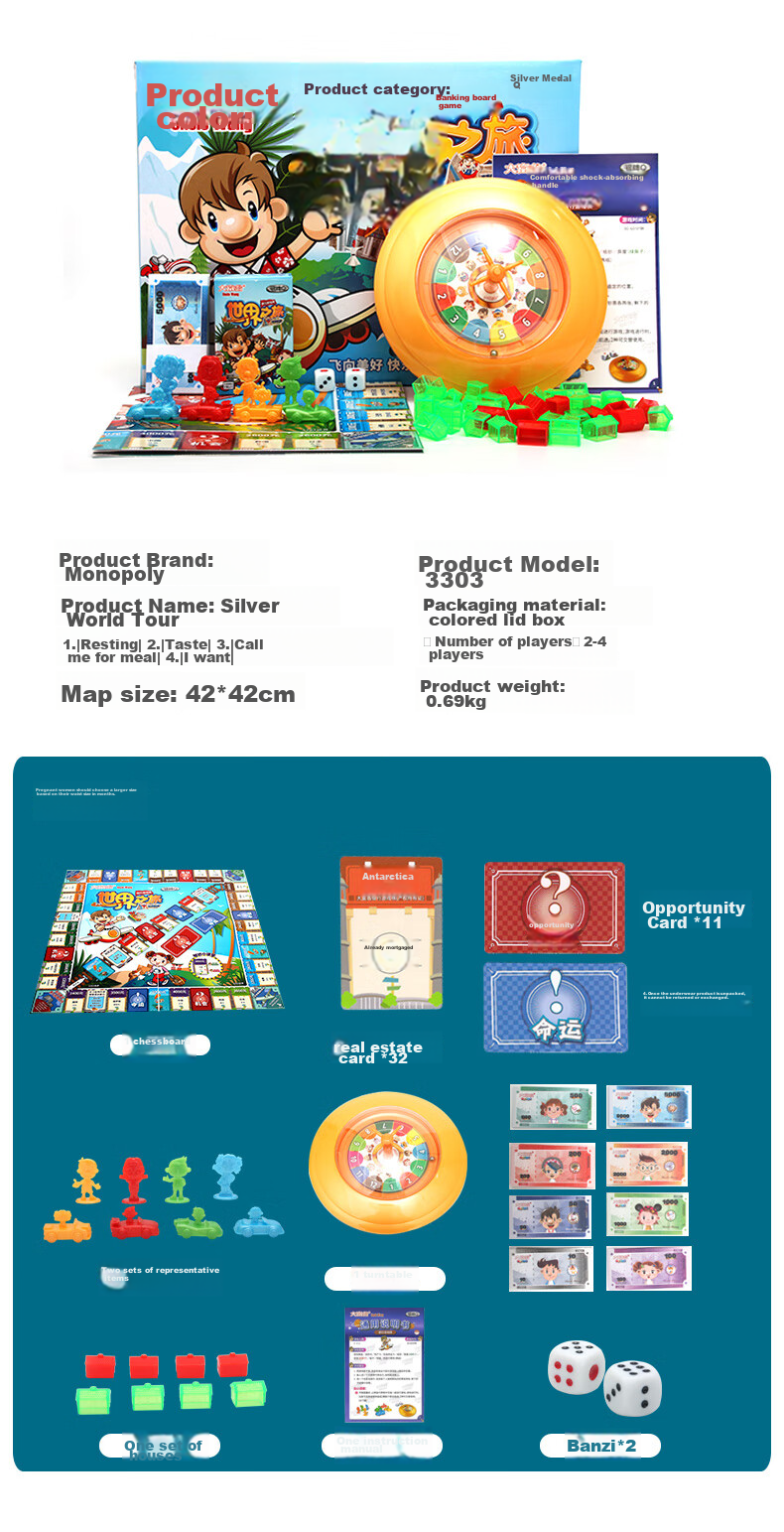 Dafuweng World of Board Games Journey, Silver Medal Q Series Turntable Toy, Family Children's Leisure Tabletop Game, Card Game And Chess Toy 6