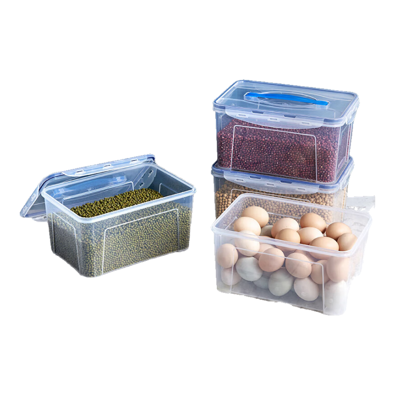 JEKO&JEKO Refrigerator Storage Box, Food-Grade Kitchen Sealed Container, Egg Storage Box, Airtight Storage Box, 5L Capacity, Set of 4