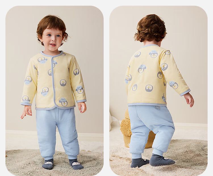 Minibala Padded Boys Girls Baby Thermal Comfortable High-Waist Belly Protection Warm Cute Homewear Set 6