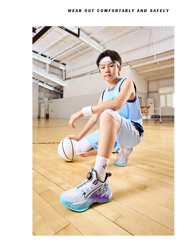 ERKE Kids Boys Basketball Shoes Children's Youth Cushioning Dial Buckle Sneakers Asphalt Blue/Original Force Blue Size 38 27