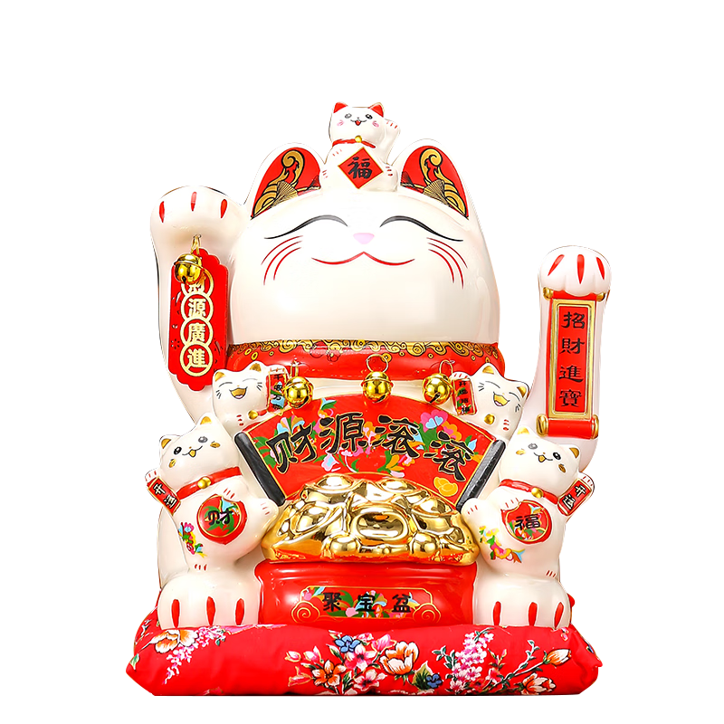 Youjialiangpin Fortune-Bringing Automatic Waving Cat Figurine for Living Room, Entrance Hallway, Reception Desk Decoration, Mid-Autumn Festival Gift, Large Size Gift Box Set, 14 Inches