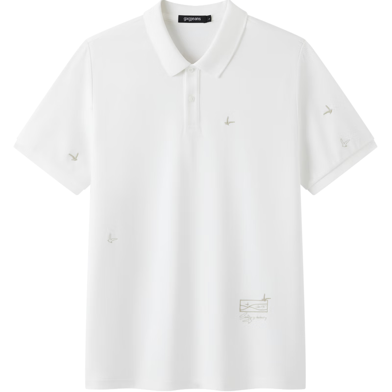 Gxgjeans Men's Embroidered Casual Fashion Polo Shirt with Turn-down Collar Short Sleeve 25 Summer New White 180/XL