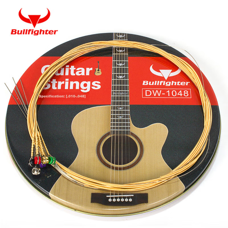 Bullfighter Guitar Strings, 8 Pieces Set, Acoustic Folk Guitar Phosphor Bronze Anti-Rust Strings, 1048