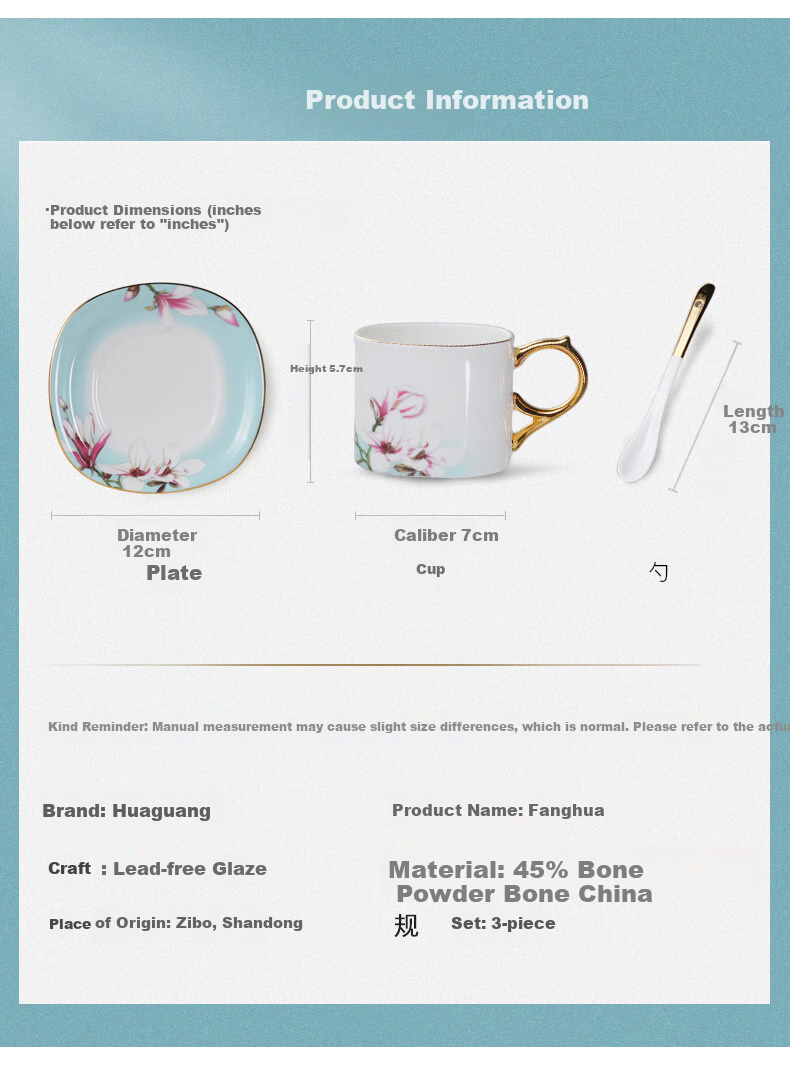 HG Guoci Bone China Coffee Cup And Saucer Set, European High-End Afternoon Tea Cup with Spoon, Premium Wedding Gift Fanghua 3