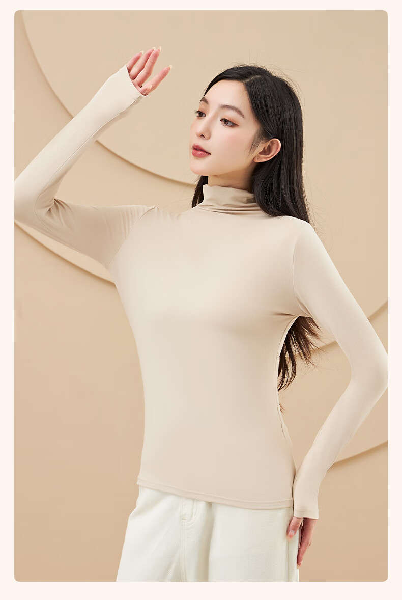 LangSha Women's Thermal Underwear Top Half Turtleneck Base Shirt Spring Autumn Silk Thin Outerwear Autumn Shirt 3