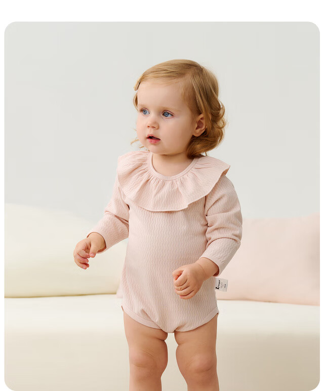 TONGTAI Baby Romper Spring and Autumn Pure Cotton Girls' Newborn One-piece Pajamas Pink 90cm 5