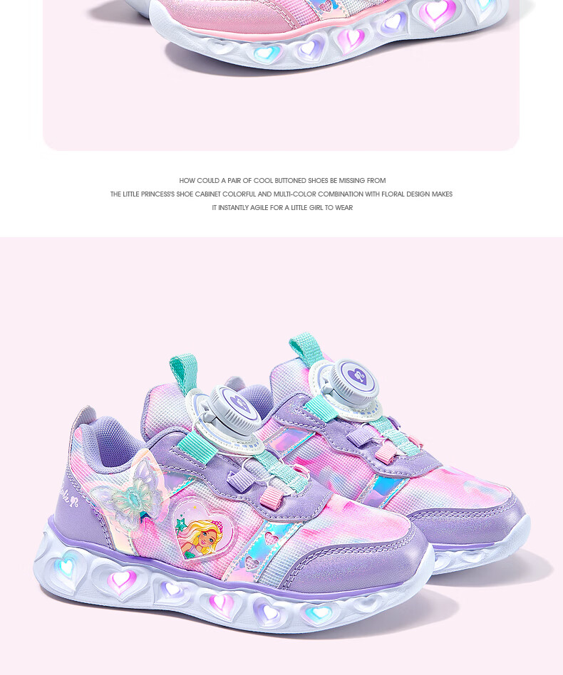 Barbie Girls' Sneakers with Rotary Buckle, Spring And Autumn Chunky Shoes, Light-Up Sports Shoes for Girls, DA6558 Pink Size 28 11