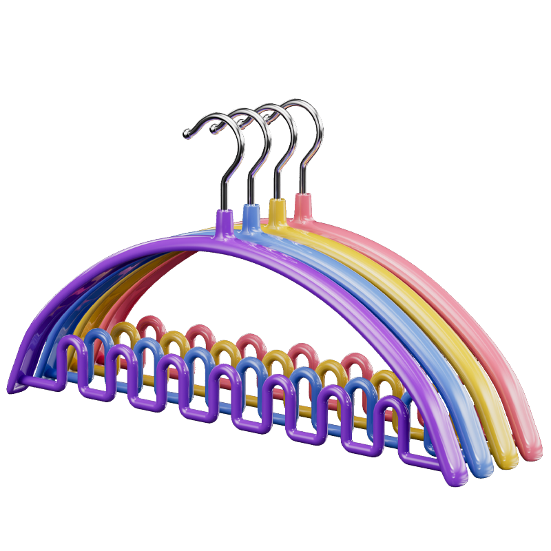 Jiabangshou Non-Marking Non-Slip Clothes Hangers Rainbow Wave Design 4-Pack for Balcony and Bedroom, Wet and Dry Use