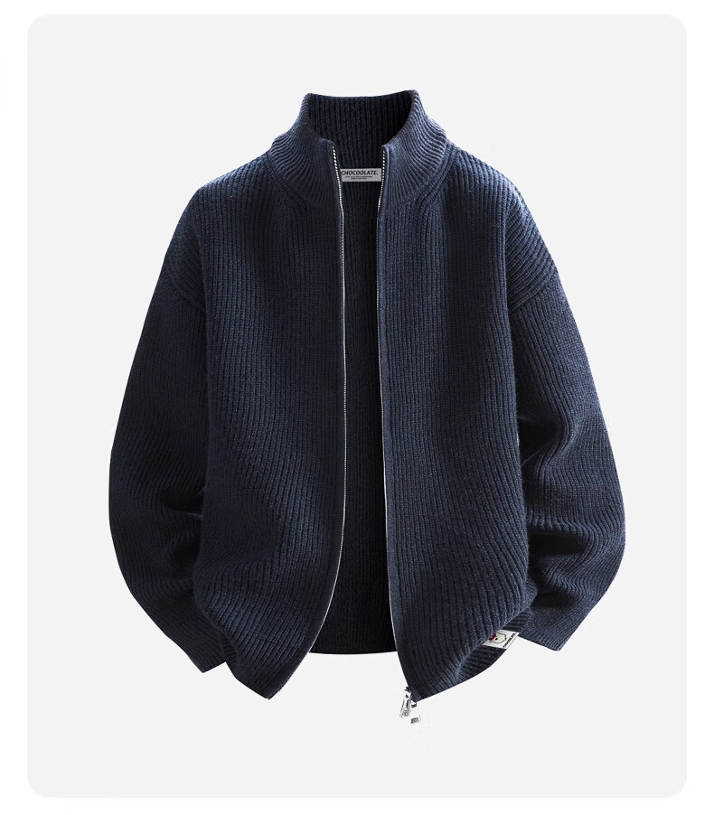 :CHOCOOLATE Men's Autumn Winter Stand Collar Knit Sweater Jacket American Style Loose Fit Long Sleeve Cardigan Jacket Jiangxue Color M 3