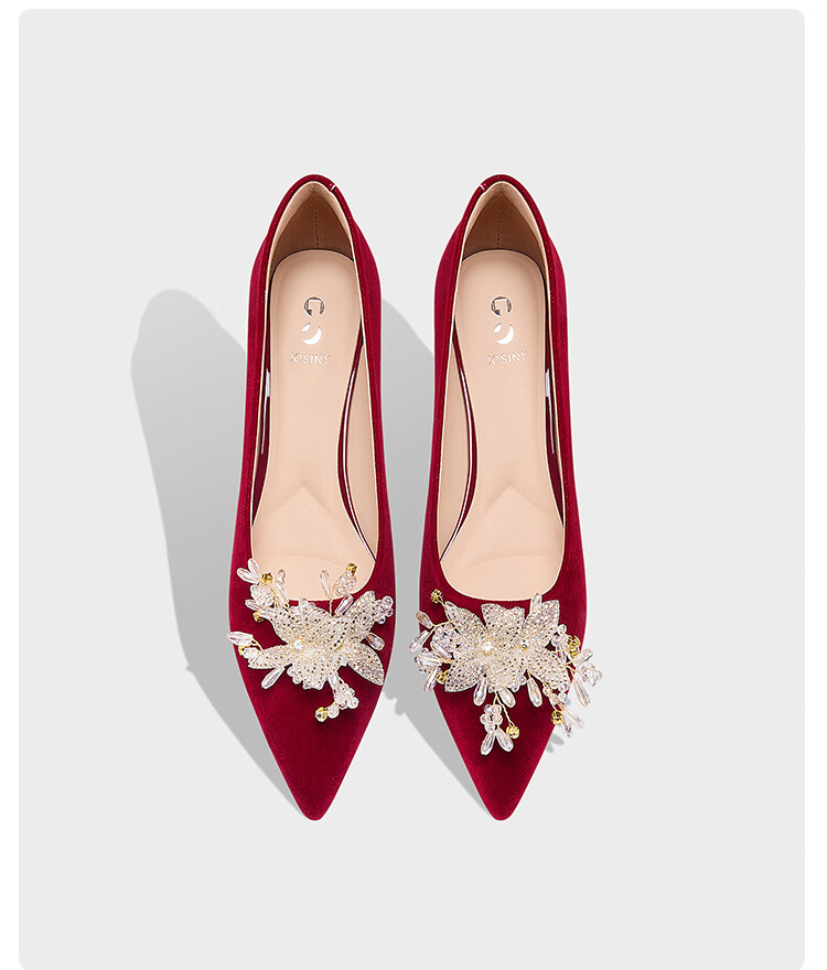 Josiny Bridal Wedding Shoes Women's Dual-Wear Comfortable Red Engagement Shoes French Elegant High Heels Red Size 39 6
