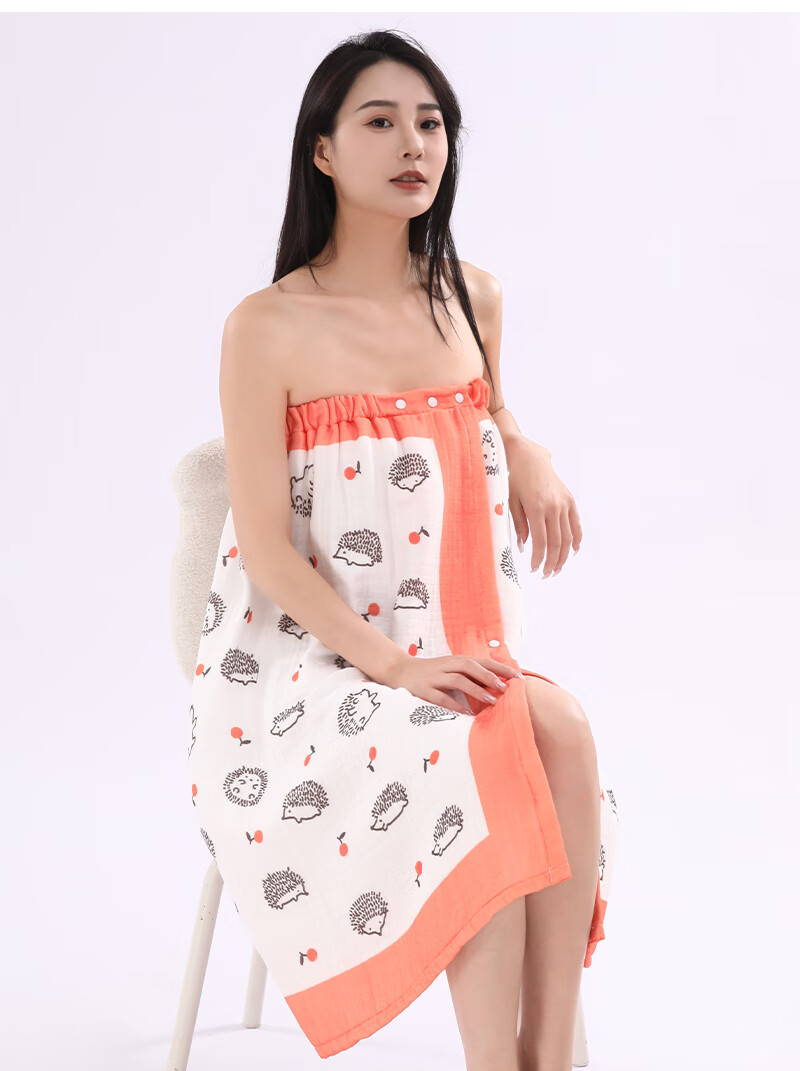Bamboo 100% Cotton 4-Layer Gauze Women's Bath Skirt 7A Antibacterial Absorbent Breathable Adult Tube Top Bathrobe Orange 17