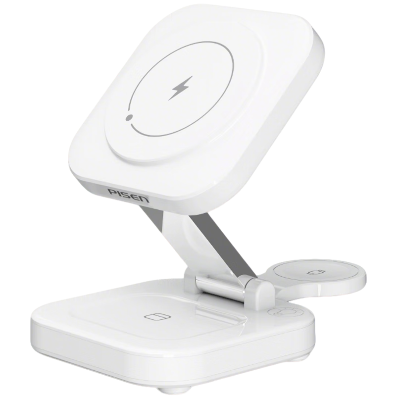 PISEN 4-in-1 Magsafe Wireless Charger Foldable Magnetic Dock for iPhone 17 Pro/16, Huawei, Xiaomi, iWatch, AirPods Earphones