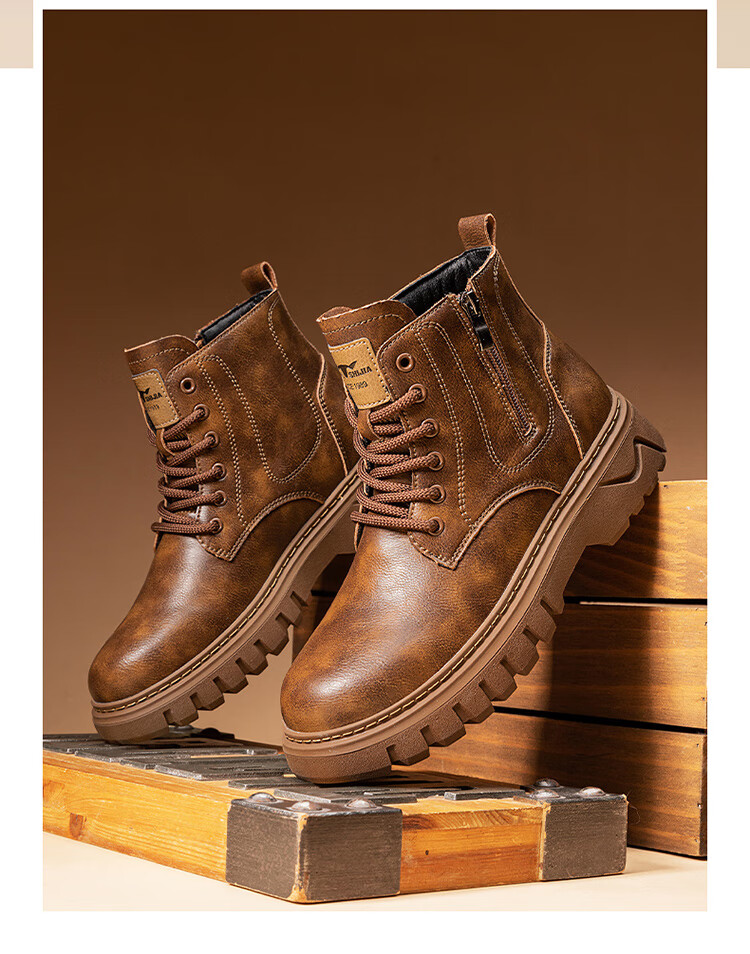 Bull Family Martin Boots Men 2026 Winter New British Style Retro Work Boots Thick Sole Durable Men's Motorcycle Boots 25