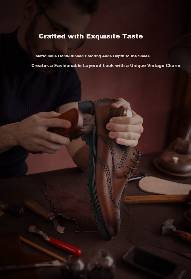 JD Original [Wanli Xing] Men's Father's Day Gift, Brogue Business Casual Formal Shoes, Leather Shoes, Wedding Shoes for Men, Black, Size 40 1
