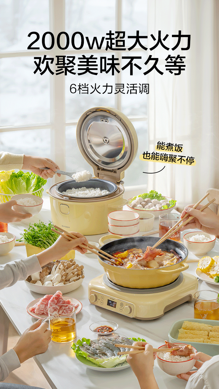 Buydeem R552 Rice Cooker 4-8 People Large Capacity Multifunctional Porridge and Rice Cooker with IH Variable Frequency Heating, Non-stick Inner Pot, Reservation and Keep Warm - Light Cedar Green 1