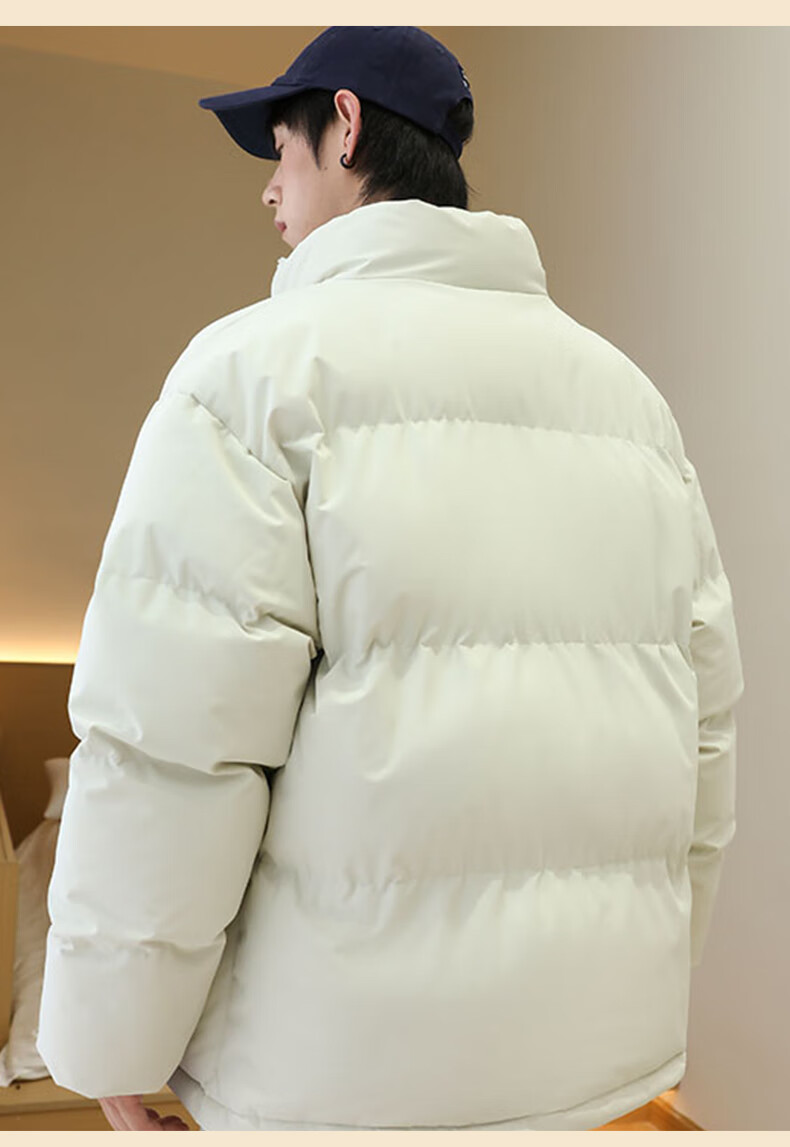 Jeanswest Men's 2025 New Thickened Stand Collar Puffer Jacket Winter Fleece Lined Warm Cotton Coat 12