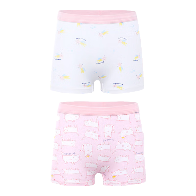 PurCotton Children's Underwear, Girls' Boxer Briefs, Baby All-Cotton Underwear for Older Kids, Cat + Meteor Pattern, 140cm