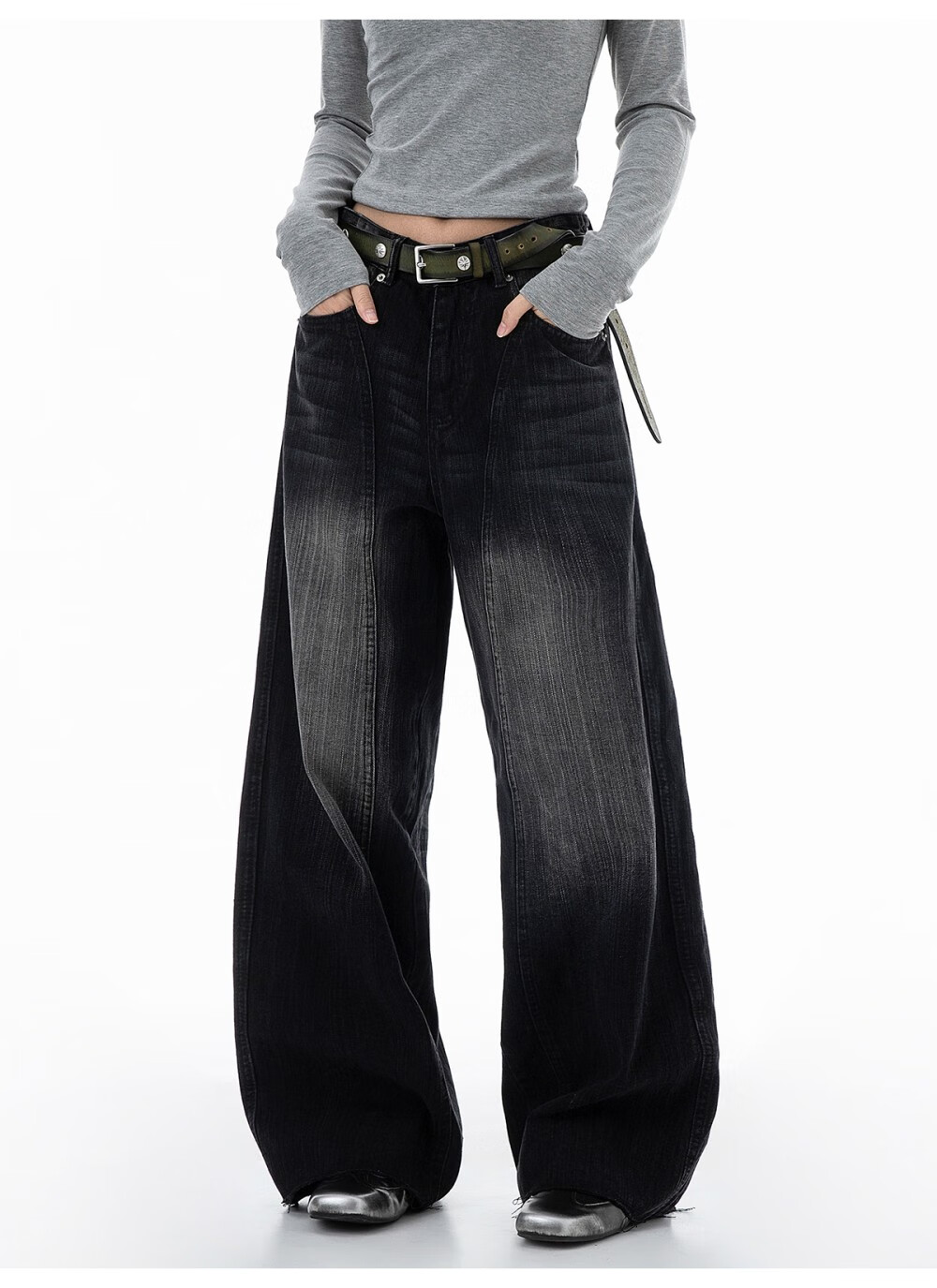 ICH MODE Women's American Vintage Washed Denim Jeans Spring Autumn Loose Straight Leg Curved Cut Casual Wide Leg Pants Blue XL 20