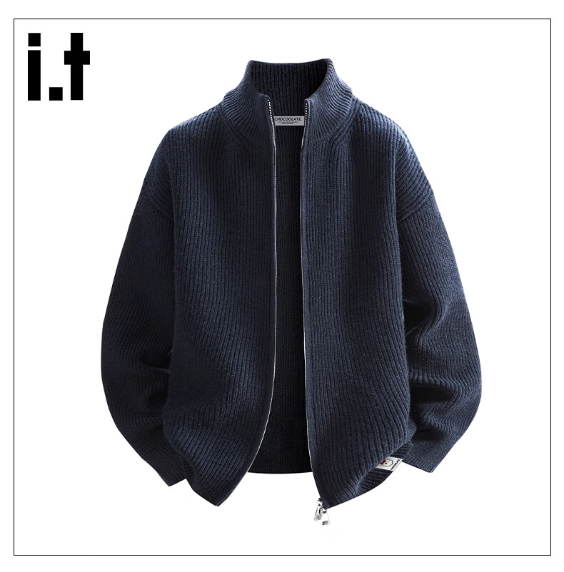 :CHOCOOLATE Men's Autumn Winter Stand Collar Knit Sweater Jacket American Style Loose Fit Long Sleeve Cardigan Jacket Jiangxue Color M 7