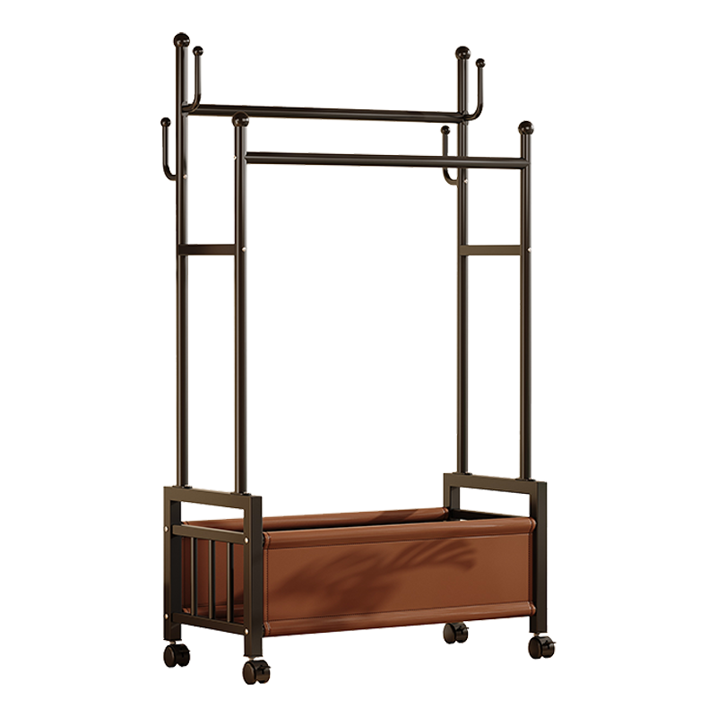 Shanshan Wooden Coat Rack Floor-Standing Bedroom Clothes Hanger Home Indoor Mobile Storage Double Rod Multifunctional Balcony Clothes Rack
