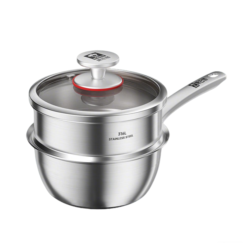 KBH 18cm 316L Stainless Steel Baby Milk Pot with Steamer Basket, Multi-functional Infant Cooking Pan for Boiling and Frying