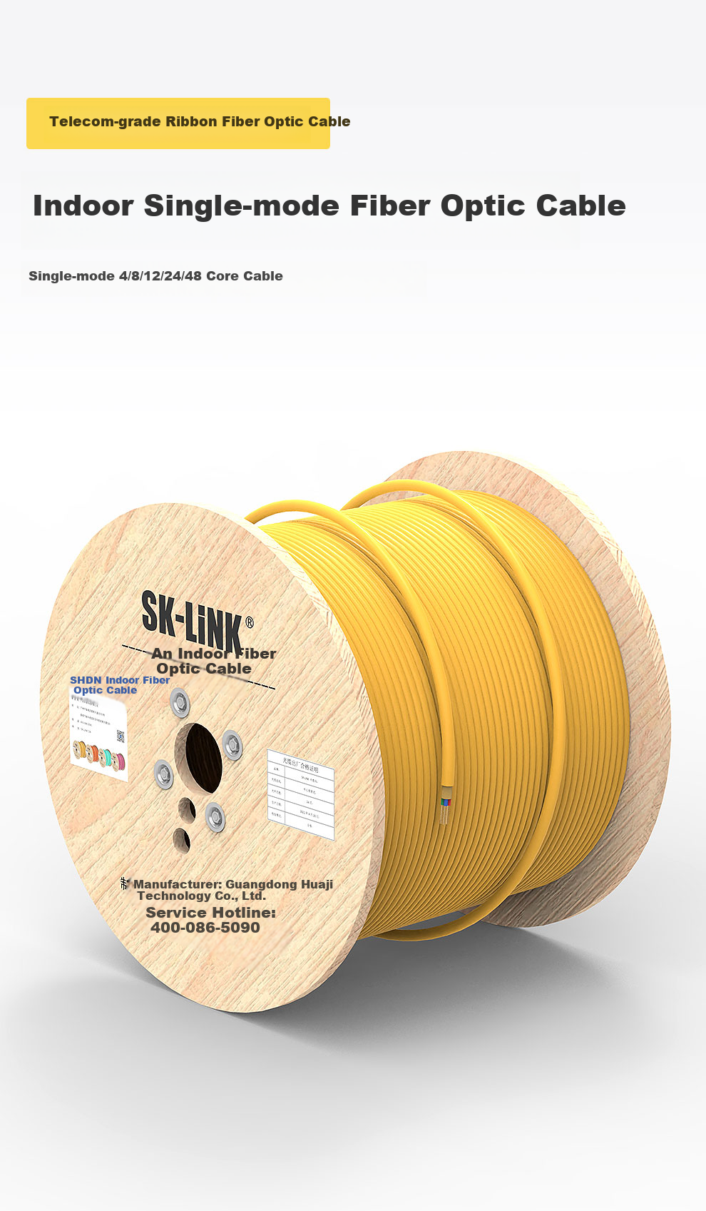 SK-LINK Telecom-Grade 4-Core Indoor Single-Mode Bundled Fiber Optic Communication Cable, Low Smoke Zero Halogen Fiber Optic Wire, 9/125 GJFJV/GJFJH Bundled Flexible Optical Cable, 100 Meters 1