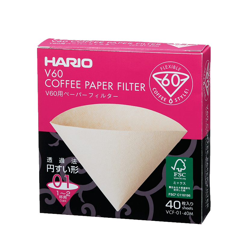 HARIO Imported V60 Pour-Over Coffee Filter Paper, Drip Coffee Filter, Coffee Machine Filter, Box of 40 Pieces, Size 01