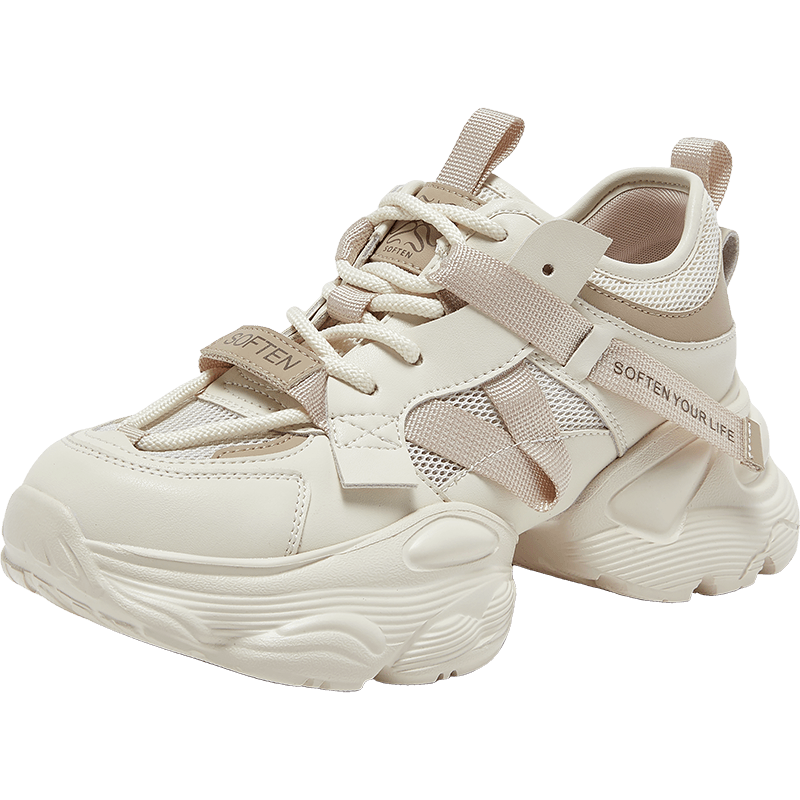 BASTO 26 Spring Dad Sneakers Fashion Trendy Sports Thick-soled Height-increasing Women's Shoes D3835AM6 Beige/Apricot Size 36