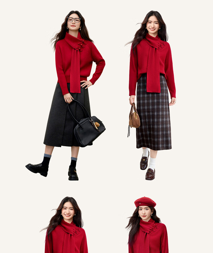 Sentubila Women's Wool Blend Stretch Sweater Autumn Warm Scarf Collar Button Long Sleeve Knit Loose Chinese Style Top 3