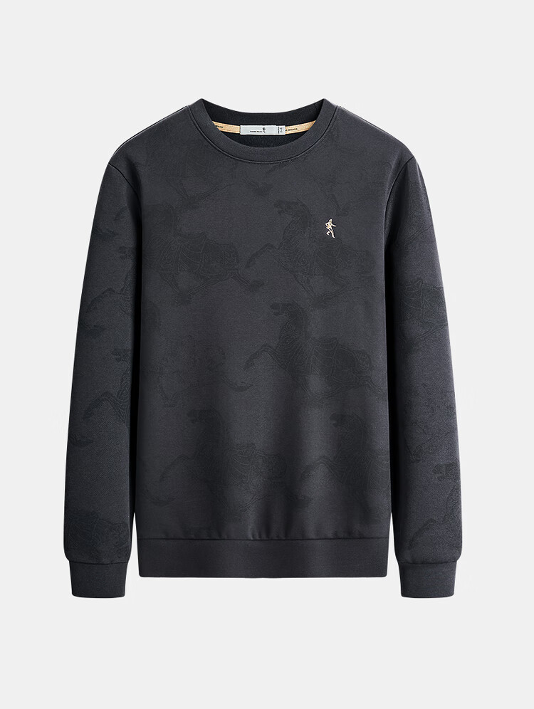 DANCING WOLVES Fleece-Lined Heat-Retaining & Antibacterial National Trend Print Versatile Crew Neck Sweatshirt for Men 015 Dark Gray XL 3