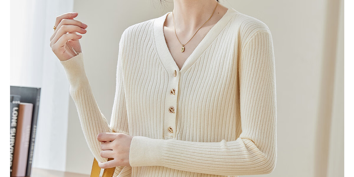 PinCai V-Neck Solid Color Soft Knit Slim Fit Sweater for Women P13QZ3088 23