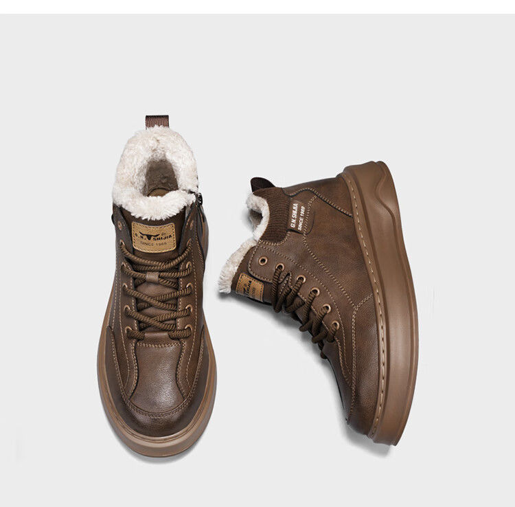 Bull Family Men's Snow Boots Winter New Plush Warm Cotton Martin Boots Outdoor Cold-Resistant High-Top Shoes for Men 23
