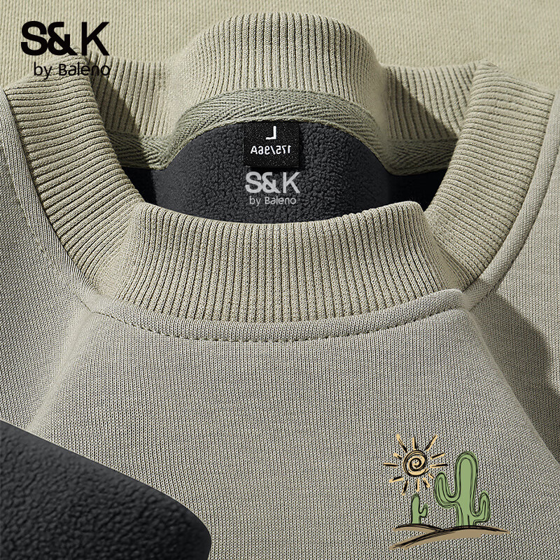 Baleno S&K Series Alizhong Fleece Lined Men's Sweatshirt Winter Casual Trendy Crew Neck Thick Warm Base Layer Top 5