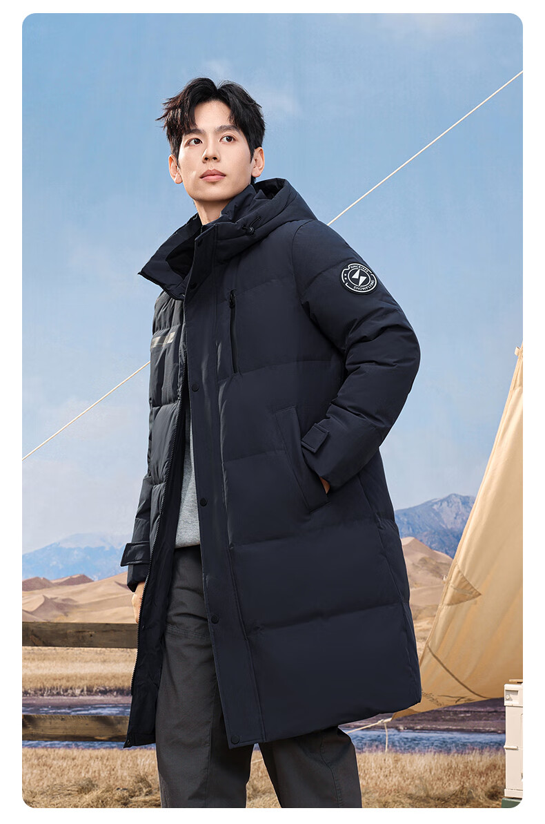 SNOWFLYING Autumn And Winter Oriental Minimalist Luxury Style Fashion Casual Comfortable Silhouette Men's "H" Version Printed Stand-Collar Hooded down Jacket 1