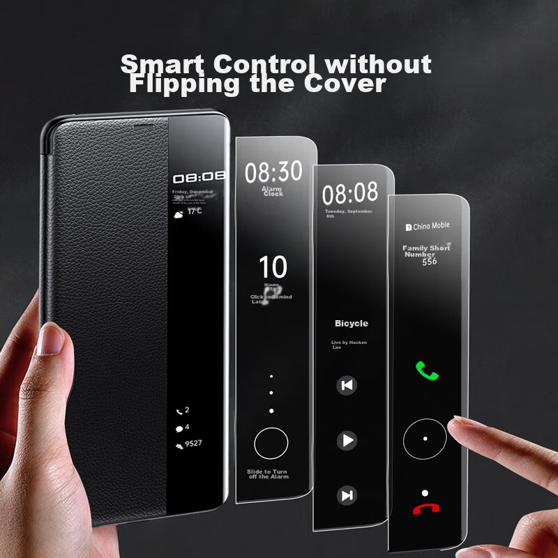 Чехол-книжка Ekakashop для Huawei Mate 60 RS, Smart View Flip Cover, из натуральной кожи, с полной защитой от падения, Xuan Black