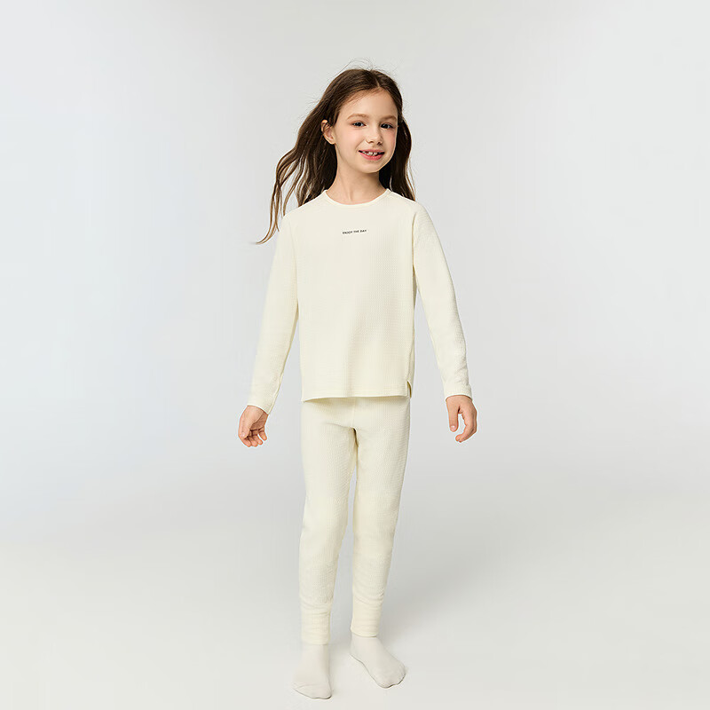AIMER KIDS Temperature-Regulating Thermal Wear Boys and Girls Tech Sports Warm Clothing Phase Change Temperature Control 3A Antibacterial Thermal Underwear Off-White Top Size 120
