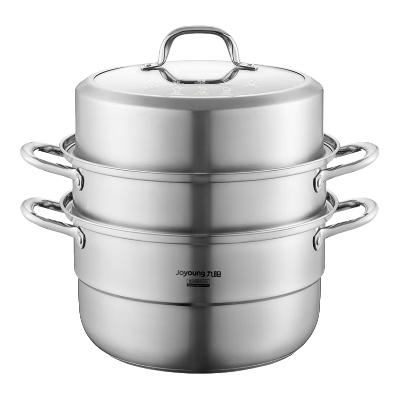 Joyoung 34cm 3-Layer 304 Stainless Steel Steamer Pot Thickened for 3-4 People, Suitable for Gas and Induction Cookers