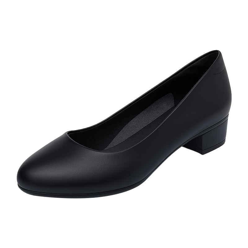 FOOTOPPO Women's Chunky Heel High Heels Interview Single Shoes Black Work Shoes for Flight Attendants Soft Sole Leather High Heels