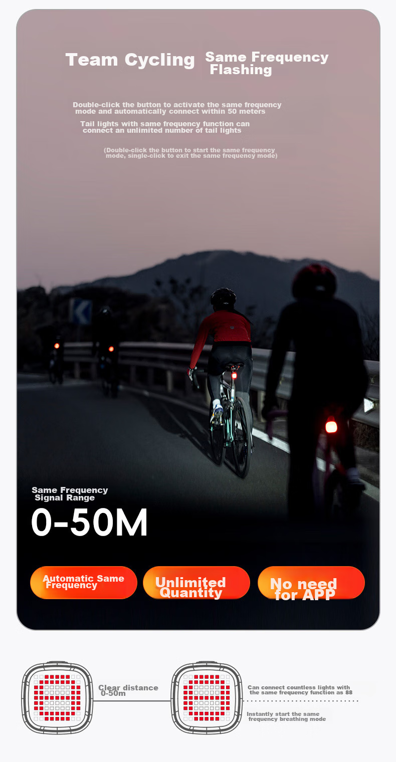 ROCKBROS Bicycle Taillight with Smart Frequency Matching And Brake Sensing, 12 Light Modes, Mountain And Road Bike Night Riding Equipment R7 6