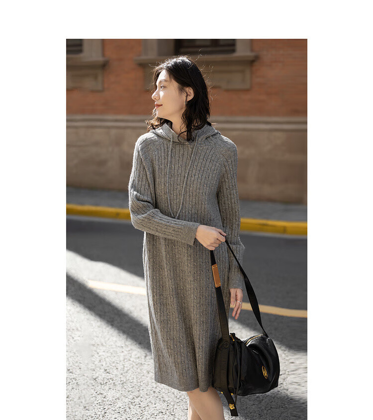 Demana Baby Skin Touch Spring Korean Style Hooded Cable Knit Loose Fit Mid-Length Dress for Women 8