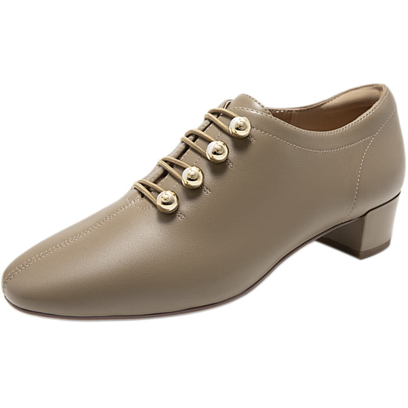 C.BANNER [Silent Series] Chunky Mid-Heel Deep-Mouth Fashion Women's Shoes A24482705, Khaki, Size 37