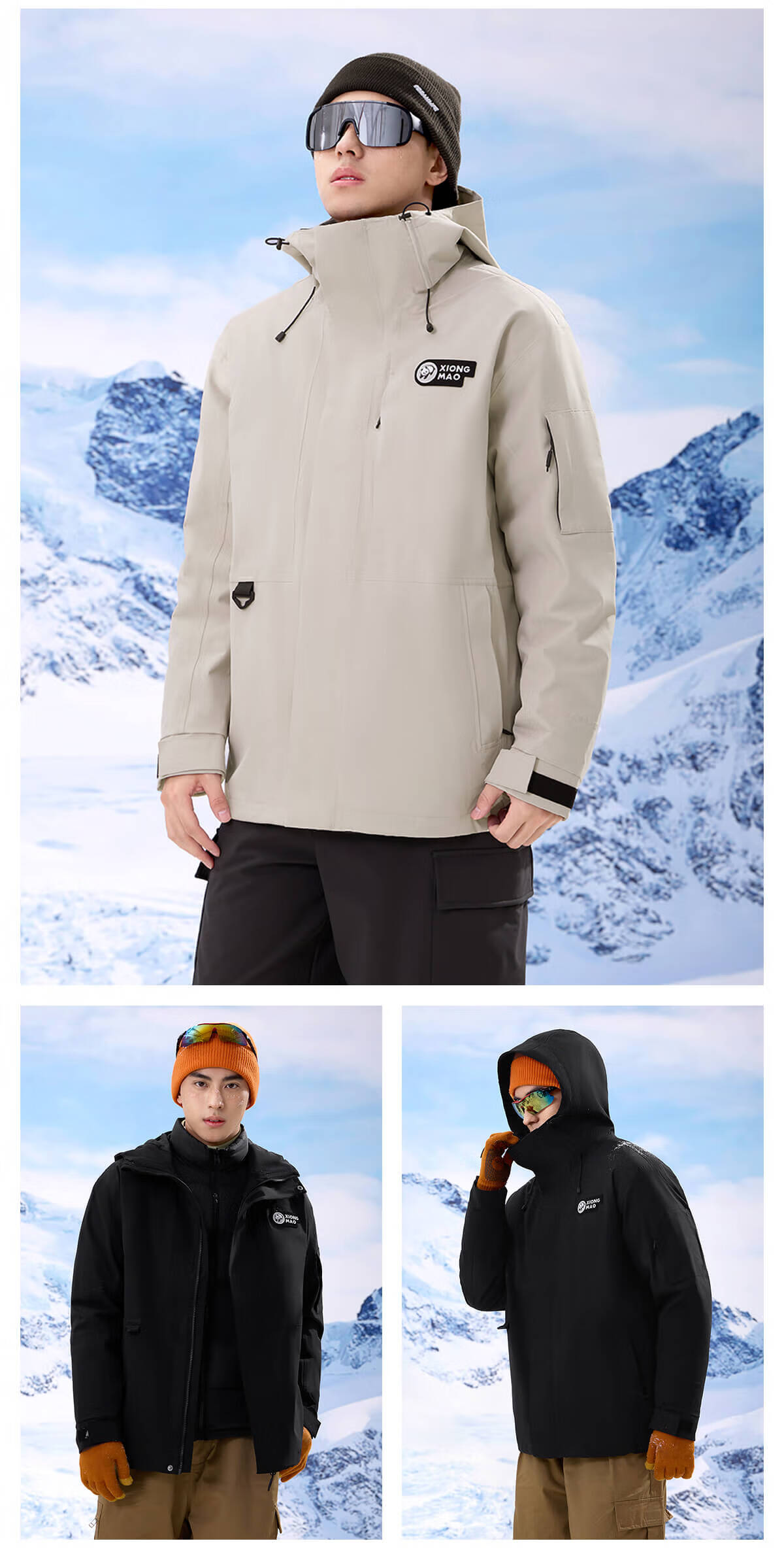 Panda Camel Series Outdoor Three-in-One Waterproof Windproof Thermal Mountaineering Jacket with Down Liner, Men's M 28